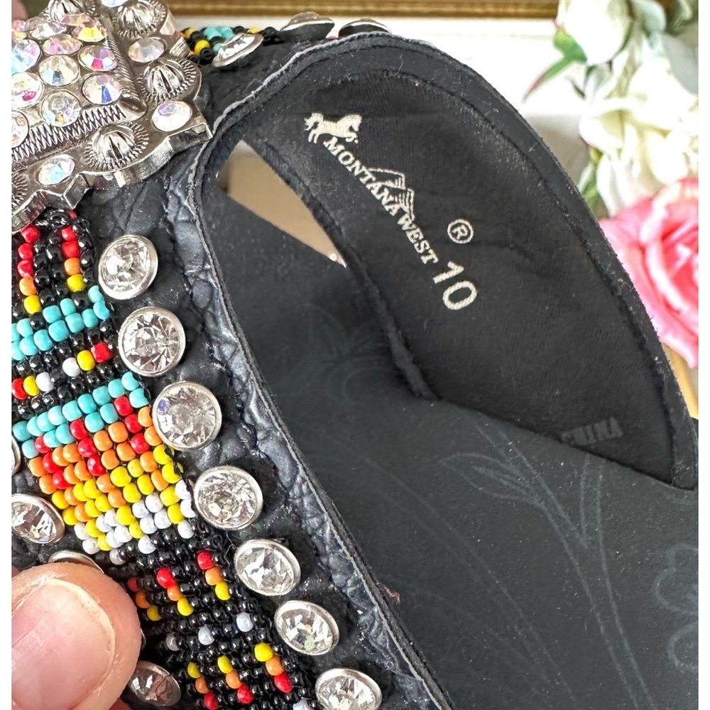 MONTANA WEST RED YELLOW BLUE BEADED FLIP FLOPS BLING - Picture 3 of 4